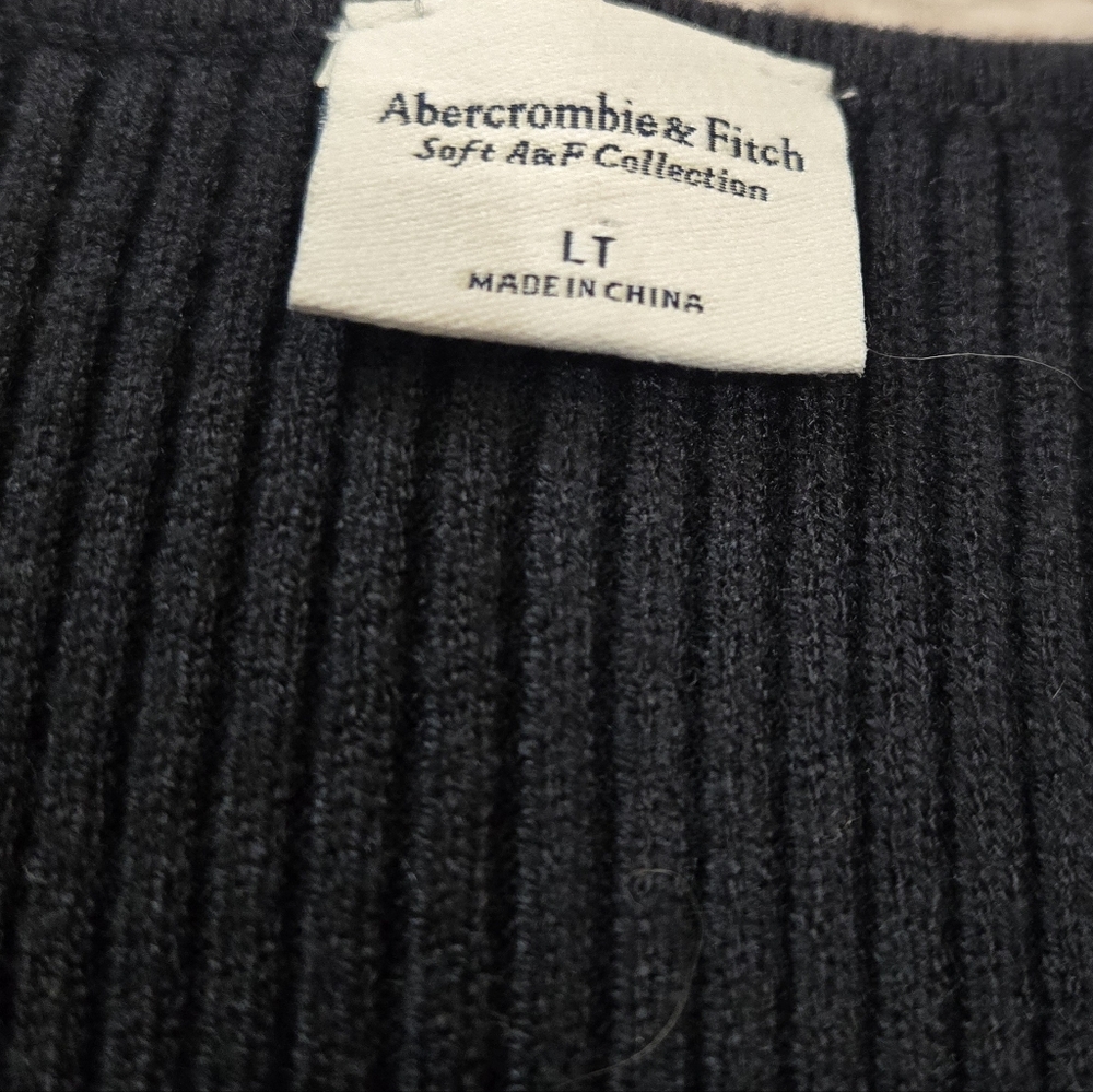 Abercrombie & Fitch Black Ribbed Crossover Front Sweater Mini-Dress, Size Large - Picture 3 of 11
